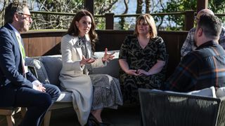 Catherine, Princess of Wales talks to bereaved family members as she visits TA Hafan