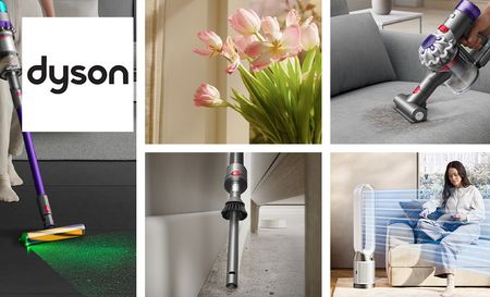 Dyson's various products in a collage including different vacuums 