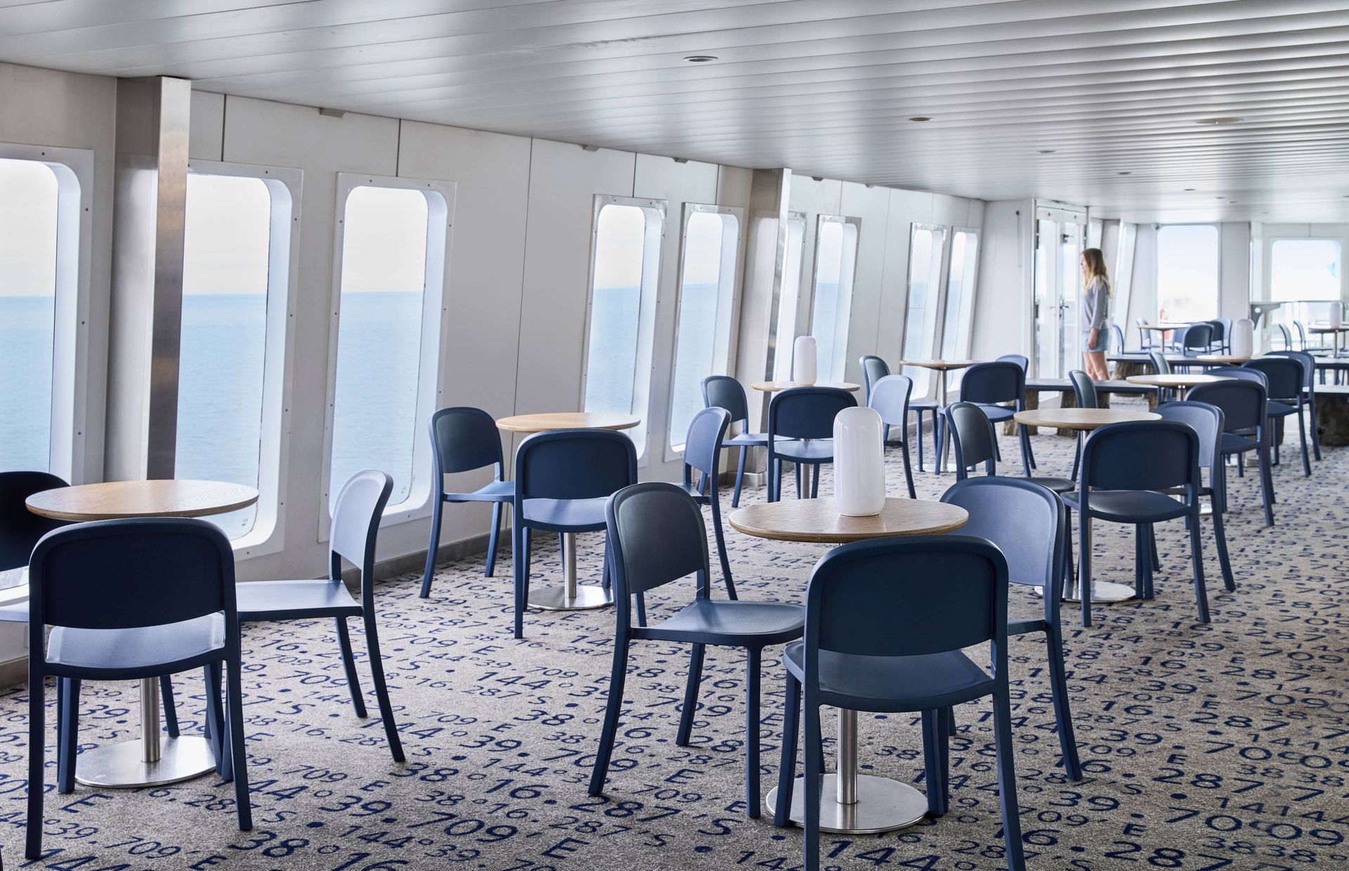 Lamps on tables inside MV Queenscliff Ferry