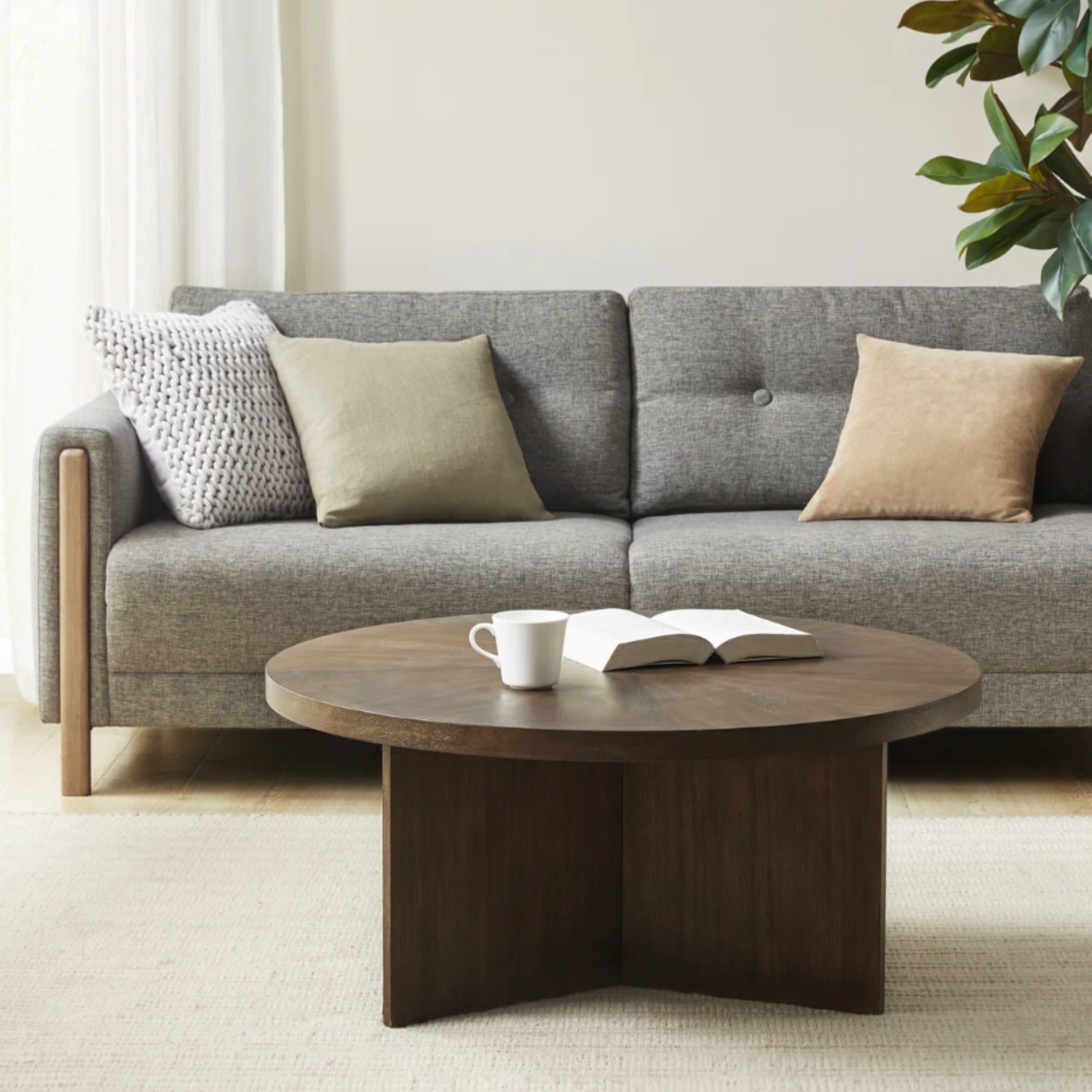 Martha Stewart Sadie Round Walnut Wood Coffee Table
