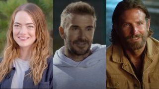 Emma Stone in The Curse/David Beckham in Save Our Squad/Bradley Cooper in A Star Is Born (side by side)