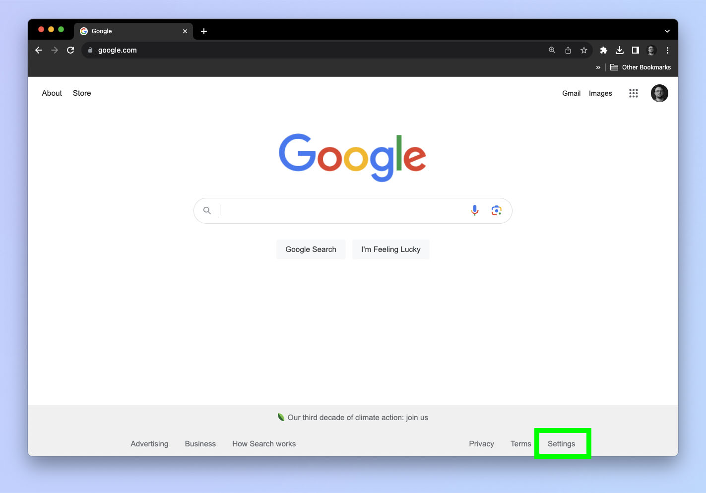لقطة شاشة توضح كيفية تغيير منطقة البحث على بحث Google
