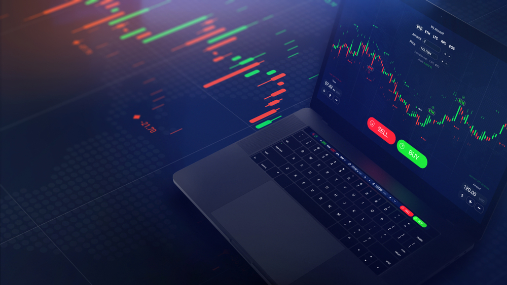 Futuristic stock exchange scene