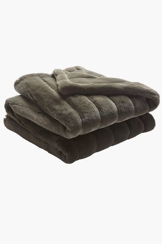 CB2 Channel Moss Green Faux Fur Throw Blanket