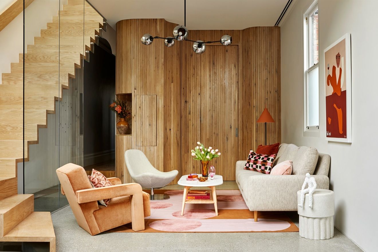 A living room with a strong color scheme