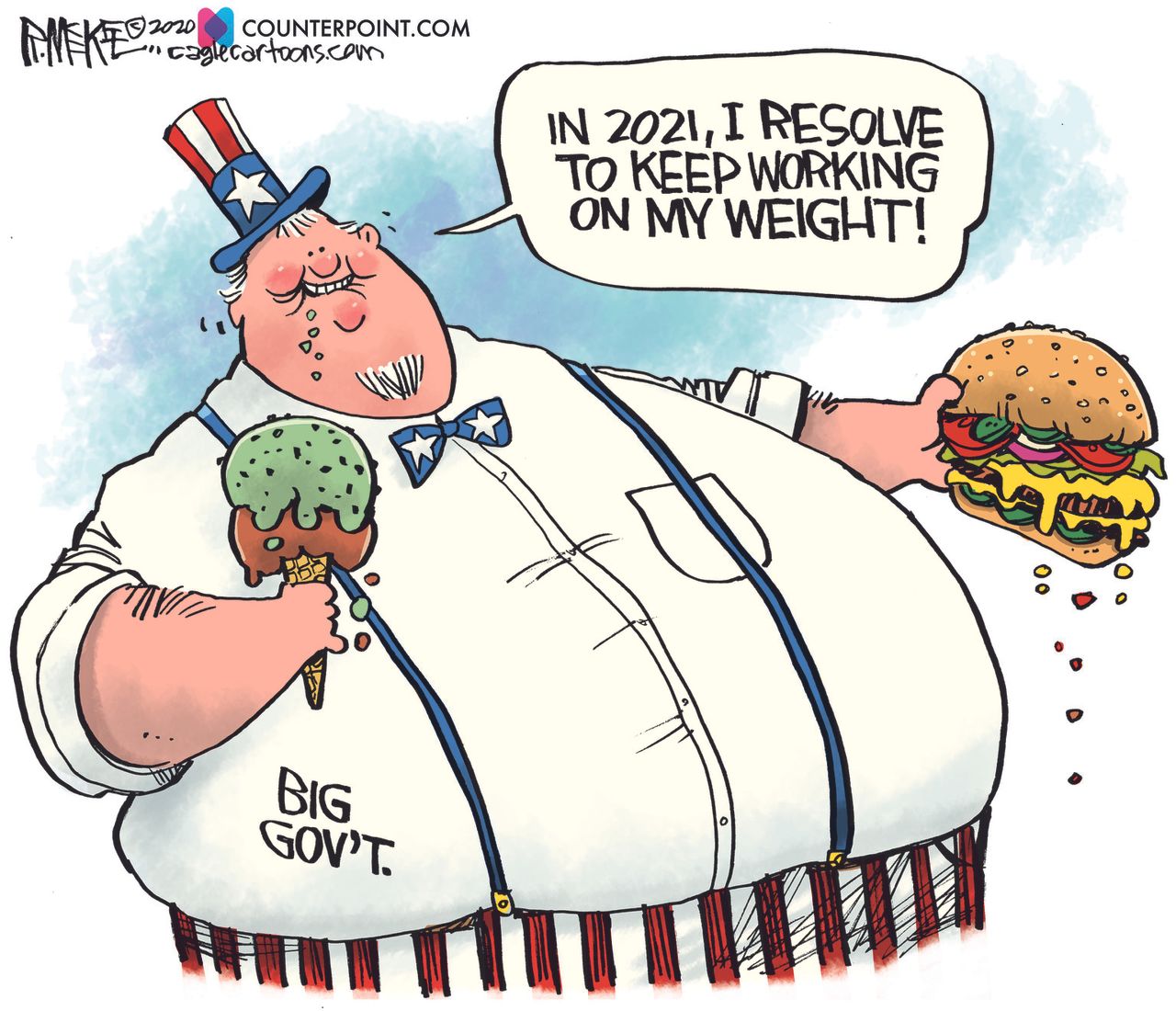 Political Cartoon U.S. Big Government New Years Resolutions