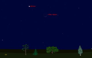 This sky map shows how the planet Venus will appear near the moon on Jan. 25, 2012 at 6 p.m. to observers at mid-northern latitudes.