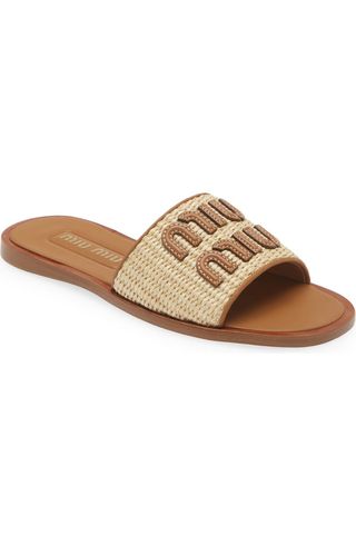 Logo Raffia Slide Sandal