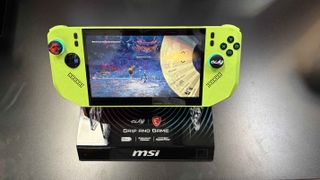 MSI Claw A8 Z2 Extreme on display stand