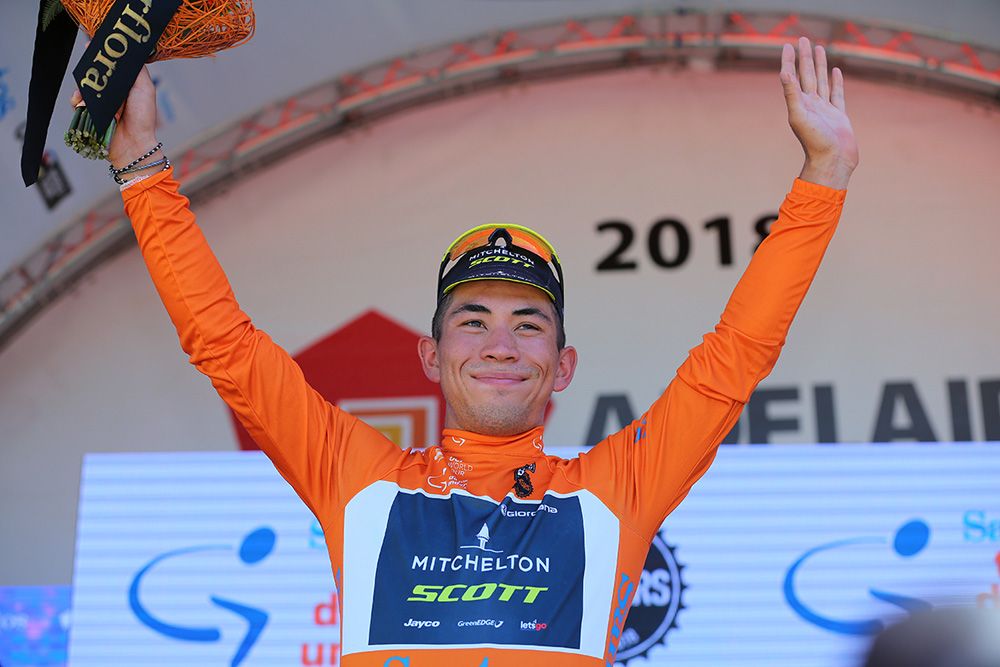 Caleb Ewan (Mitchelton-Scott) pulled on the leader's ochre-coloured jersey