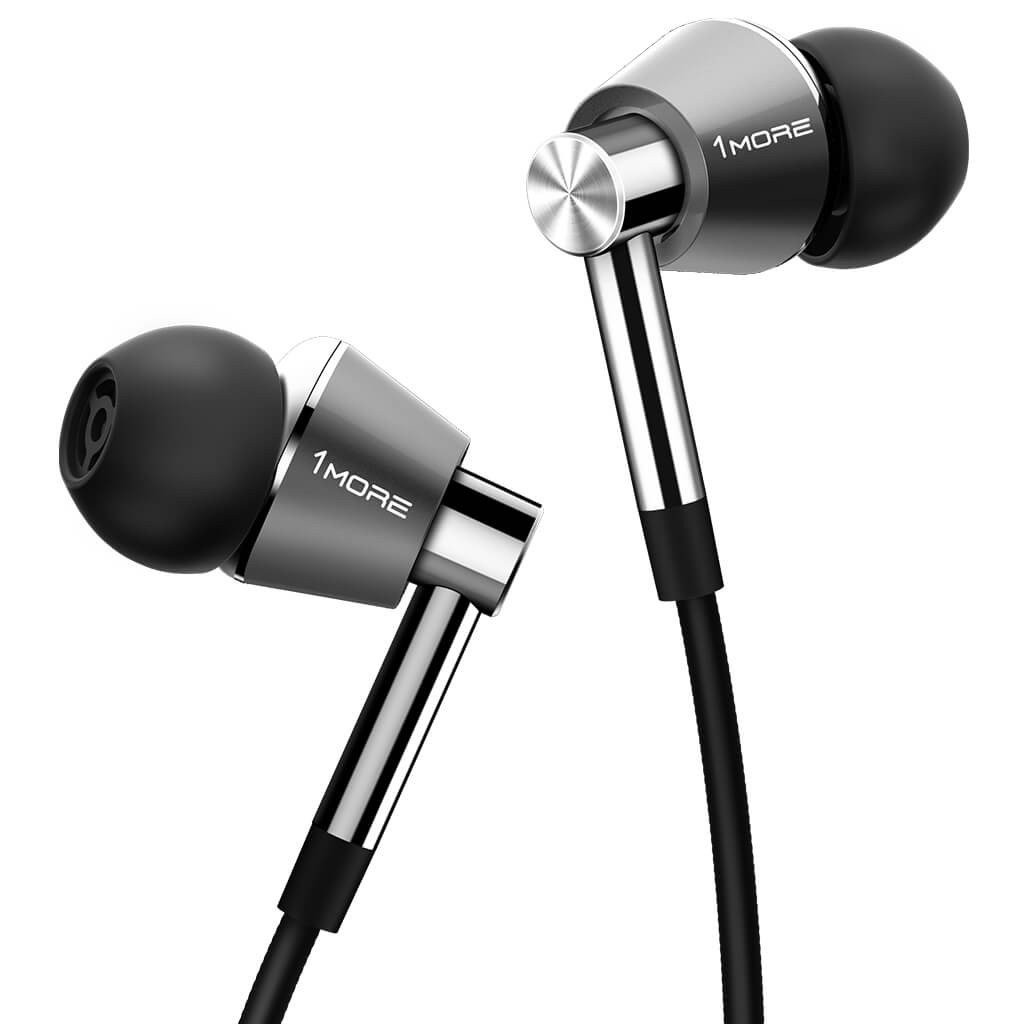 The 1More Triple Driver In-Ear Headphones in black and silver