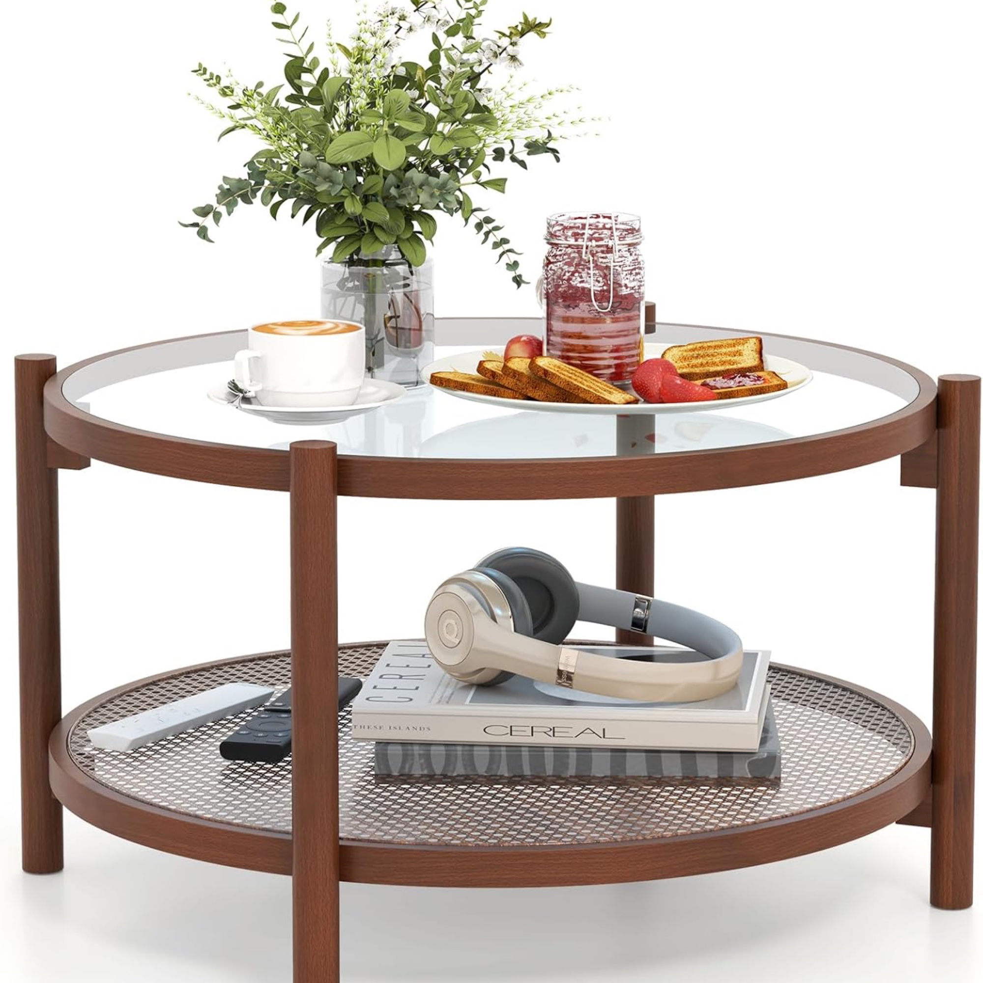 Costway 78cm Round 2-Tier Coffee Table
