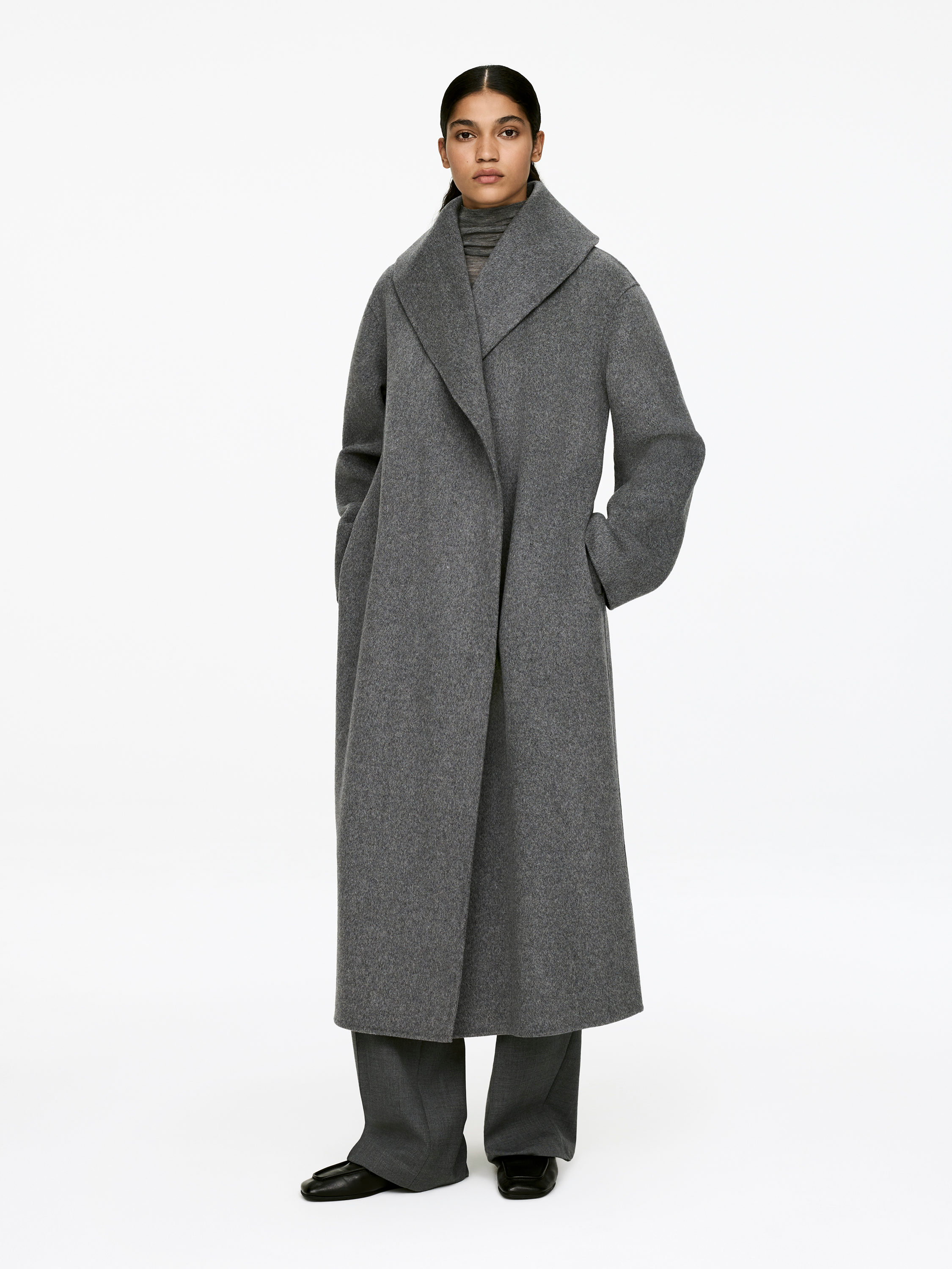 Shawl-Collar Coat &amp;ndash; Grey &amp;ndash; Women &amp;ndash; Arket Gb