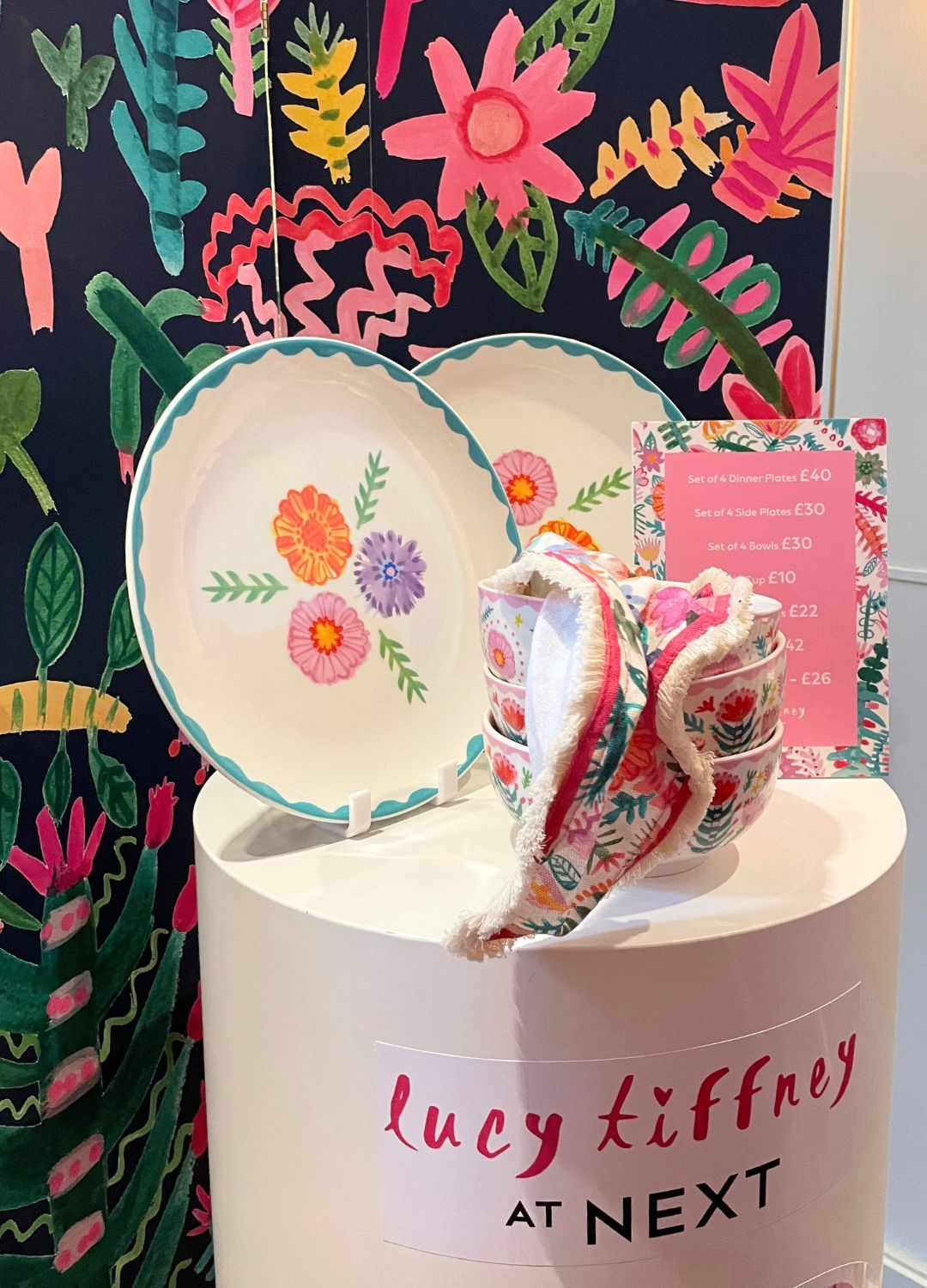 Lucy Tiffney plates and bowls on a podium