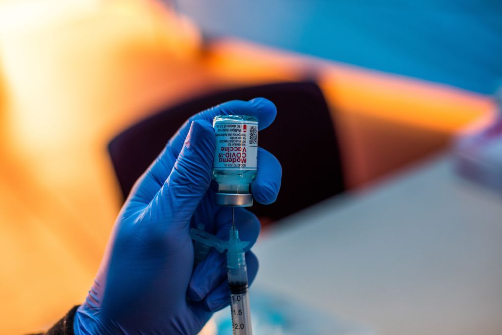 A vial of the Moderna coronavirus vaccine.