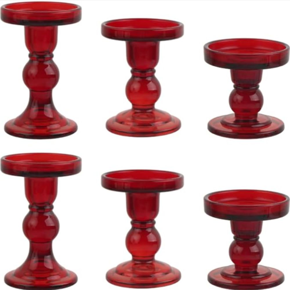 Red glass candlesticks set of 6