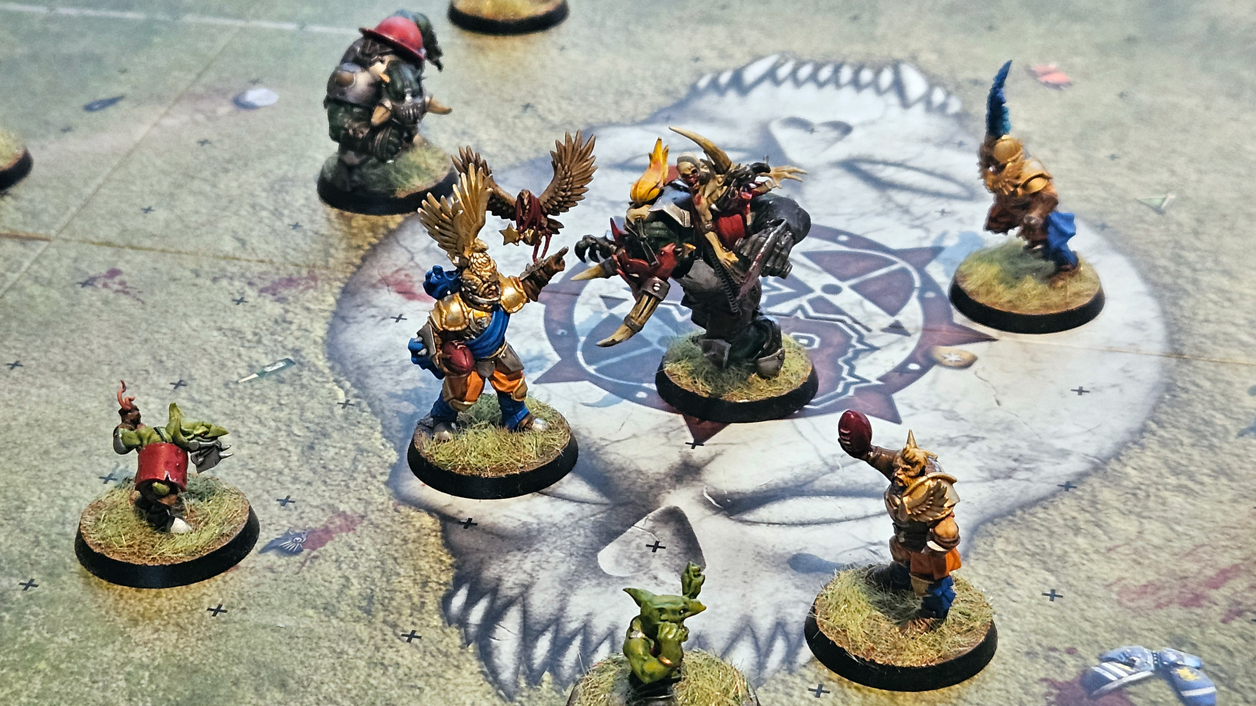 A game of Blood Bowl in progress, painted by Will Salmon.