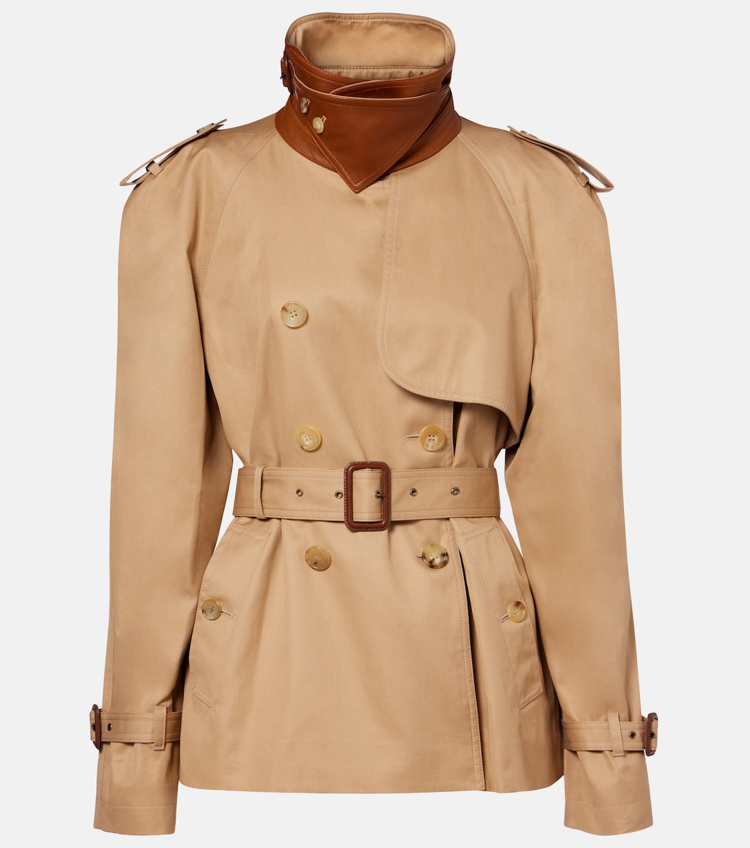 Cropped Cotton Gabardine Trench Coat
