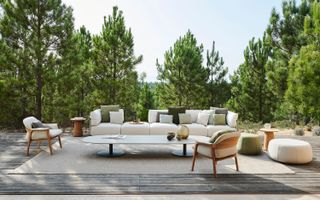 white outdoor sofa and chairs from Go Modern Furniture