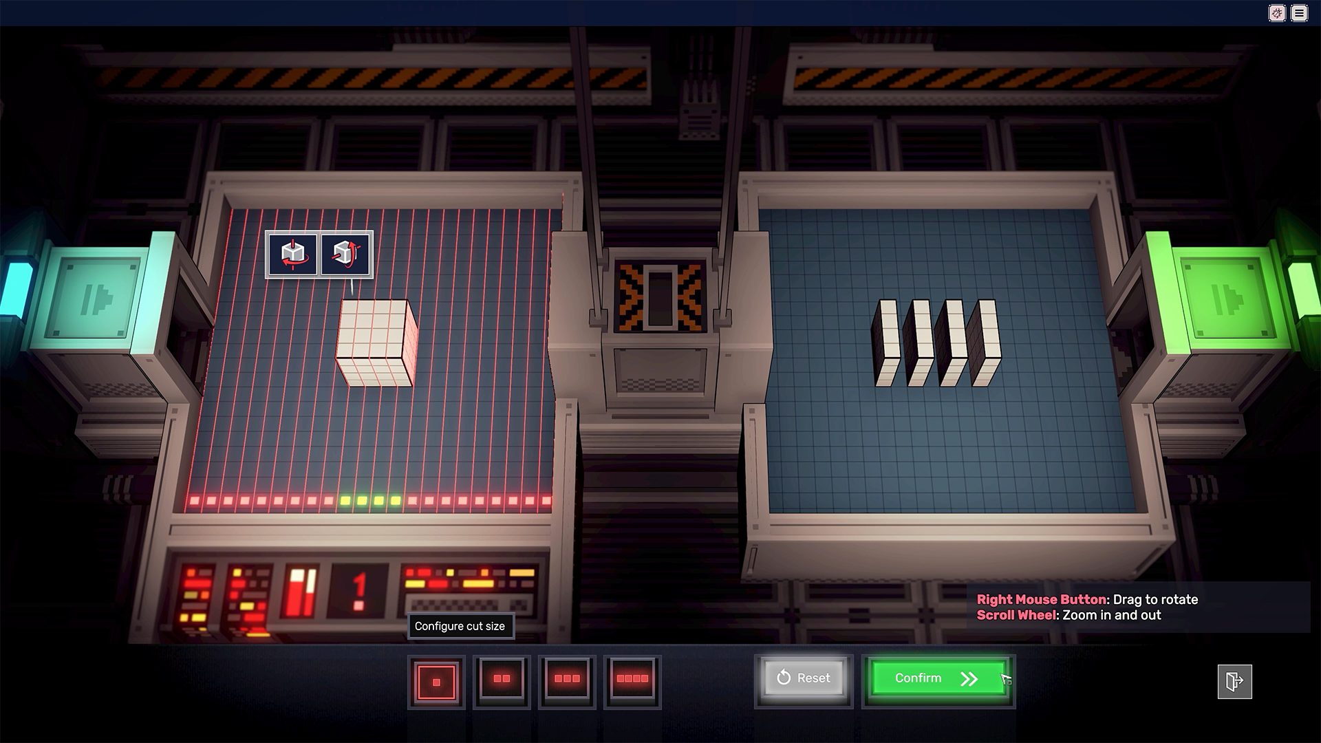 A bird's eye view of two bare factory layouts