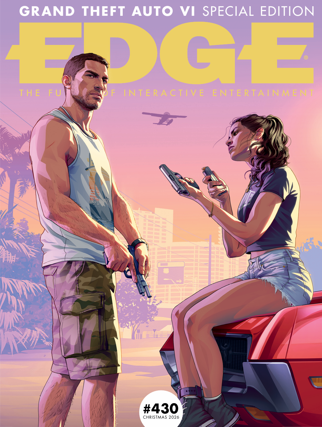 جلد شماره 230 مجله Edge، که Jason و Lucia از GTA 6 را نشان می&zwnj;دهد.