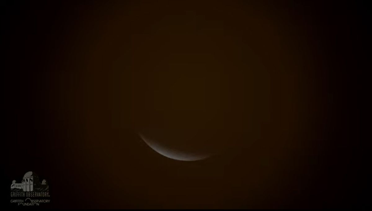 The Beaver Full Moon is nearly completely blocked by Earth's shadow during the near-total lunar eclipse of Nov. 19, 2021 as seen through a telescope from the Griffith Observatory in Los Angeles, California. The moon was 97% covered by the Earth's shadow during the longest partial lunar eclipse in 580 years.