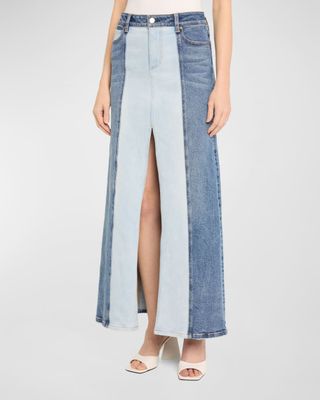 Rye Low-Rise Two-Tone Denim Skirt