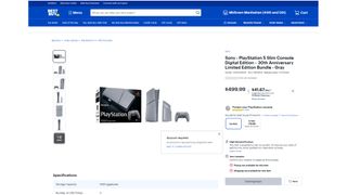 A screenshot of the PS5 Slim 30th Anniversary listing page at Best Buy