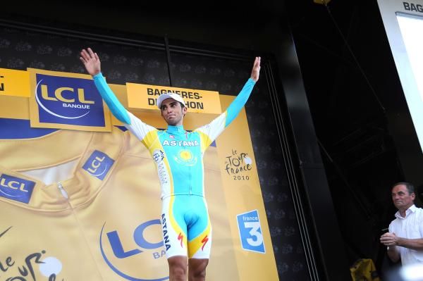 Alberto Contador (Astana) is pleased to be back in yellow tonight