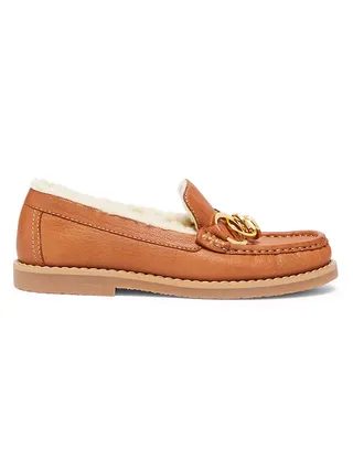 Jane Sherpa-Trimmed Leather Loafers