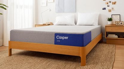 Casper mattress on wooden frame in bedroom