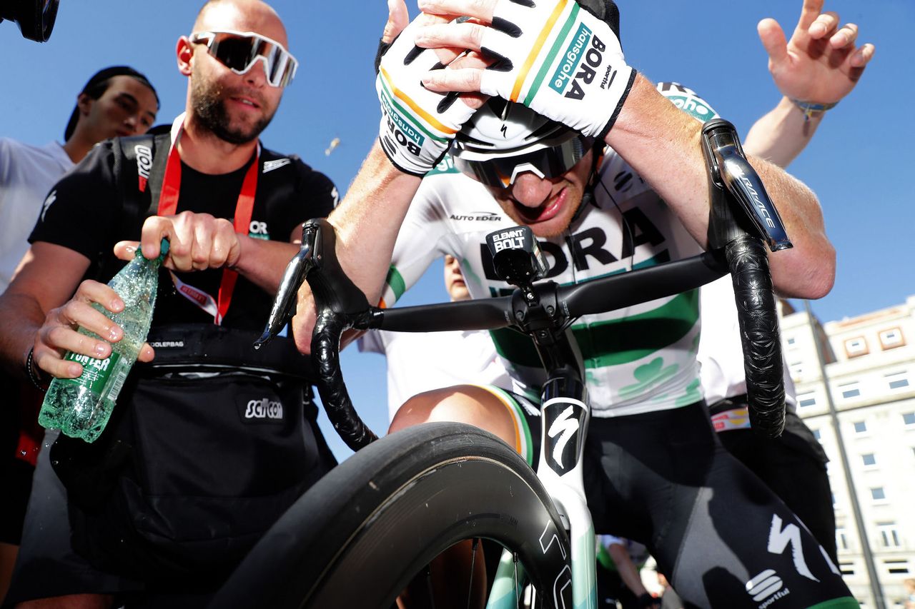 Sam Bennett (Bora hansgrohe) cant' believe he's won again at the Vuelta a Espana