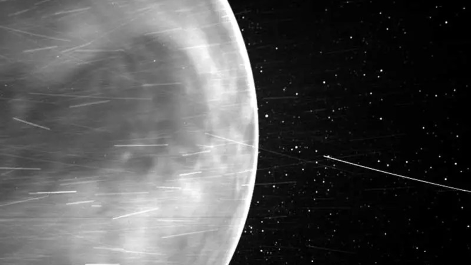 A timelapse photo of asteroids whizzing past Venus