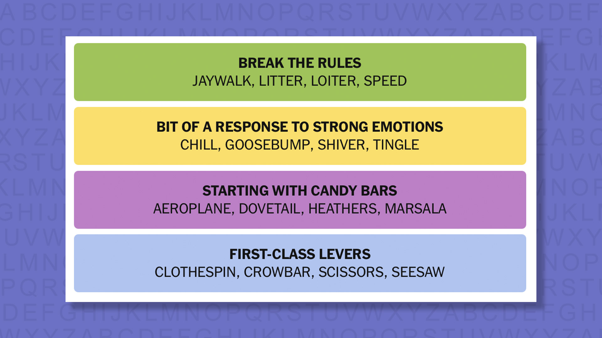 NYT Connections answers for game 942 on a purple background