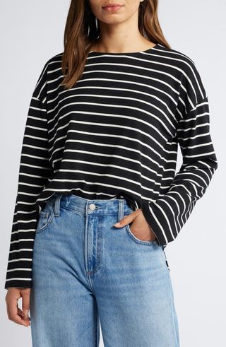 Stripe High-Low Long Sleeve Jersey Top