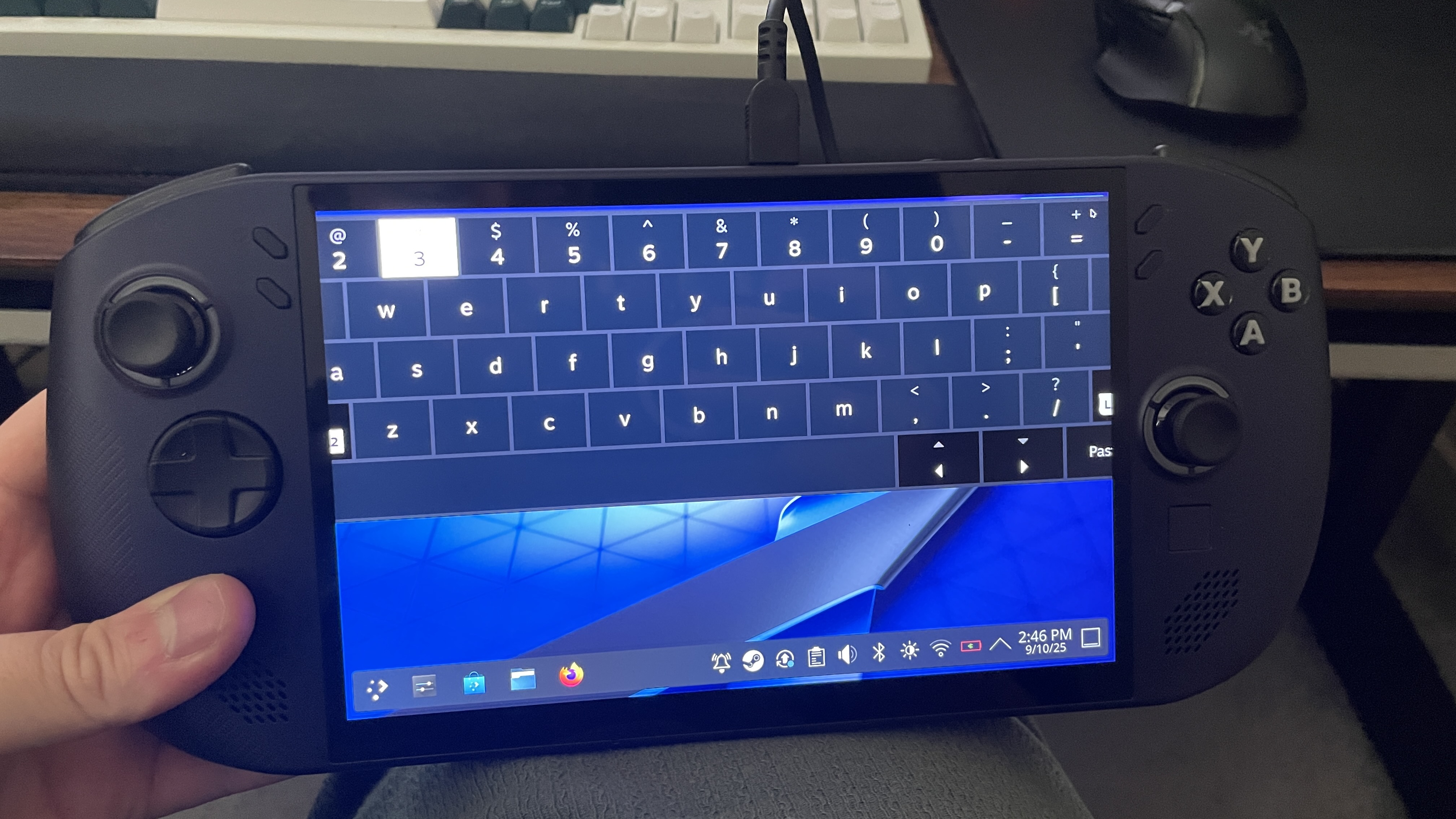 A Lenovo Legion Go S showing an on-screen keyboard that doesn&#039;t fit on the screen.