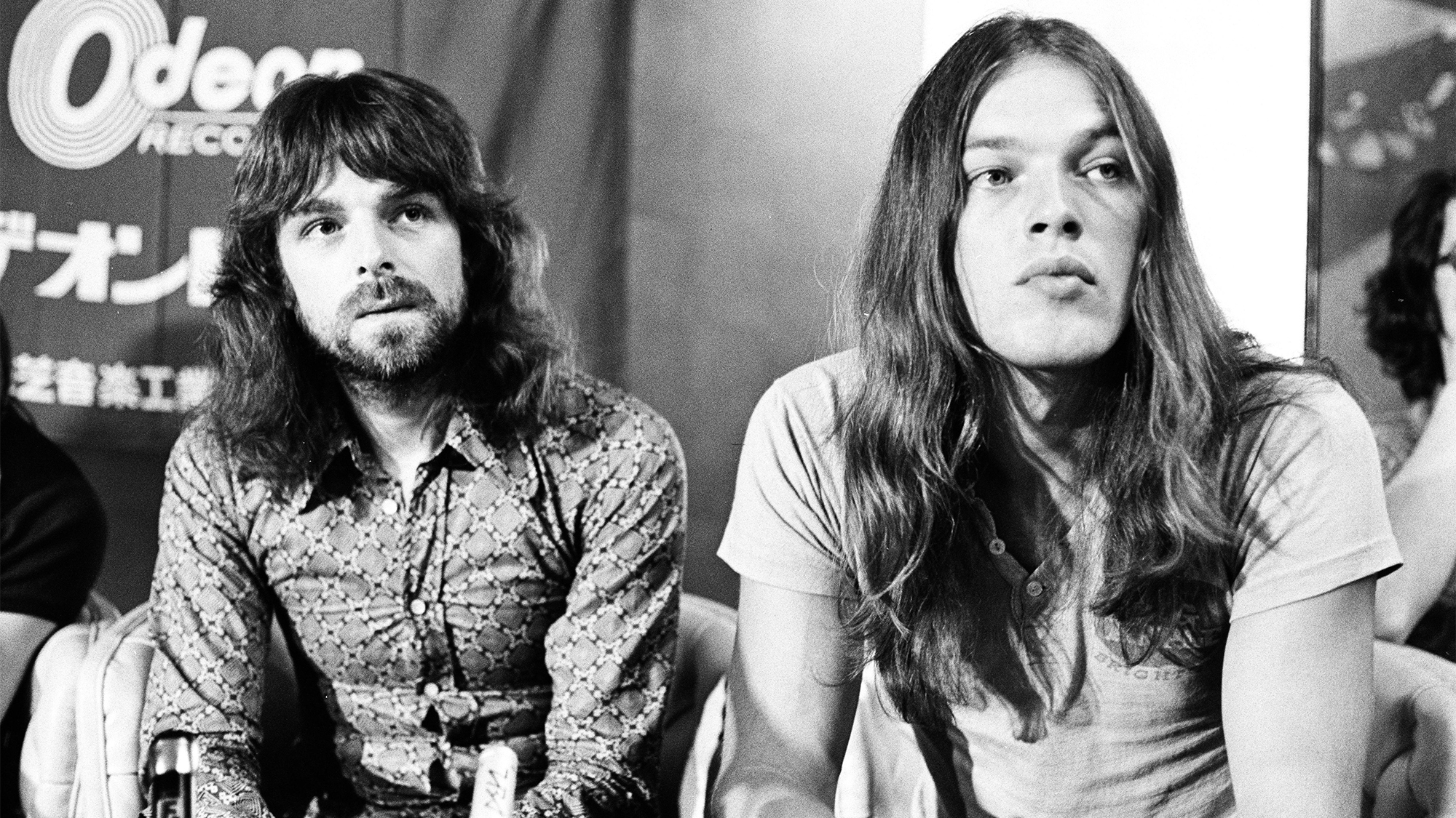MANDATORY CREDIT: Richard Wright, David Gilmour of Pink Floyd at a press conference at Hakone Aphrodite, Tokyo, Japan, 2nd August 1971.