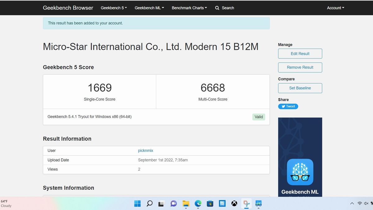 MSI Modern 15 B12M