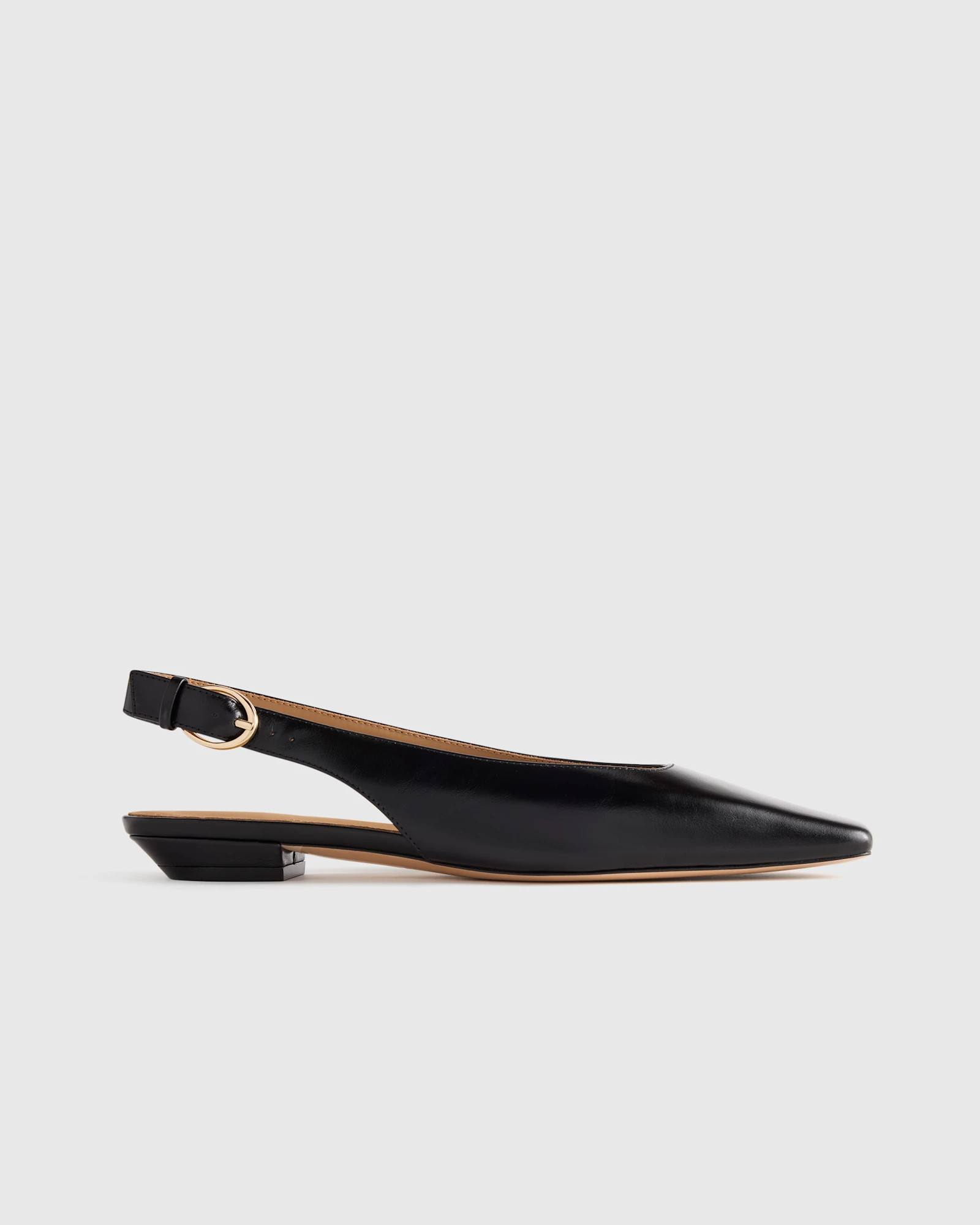 Italian Leather Slingback Flat in Black