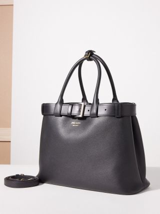 Buckled large grained-leather handbag