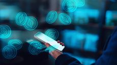 crypto symbols coming out of phone