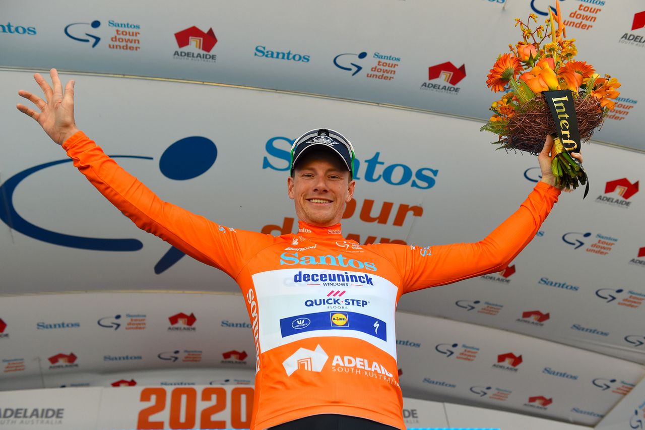 Sam Bennett in the leader's jersey at the Tour Down Under