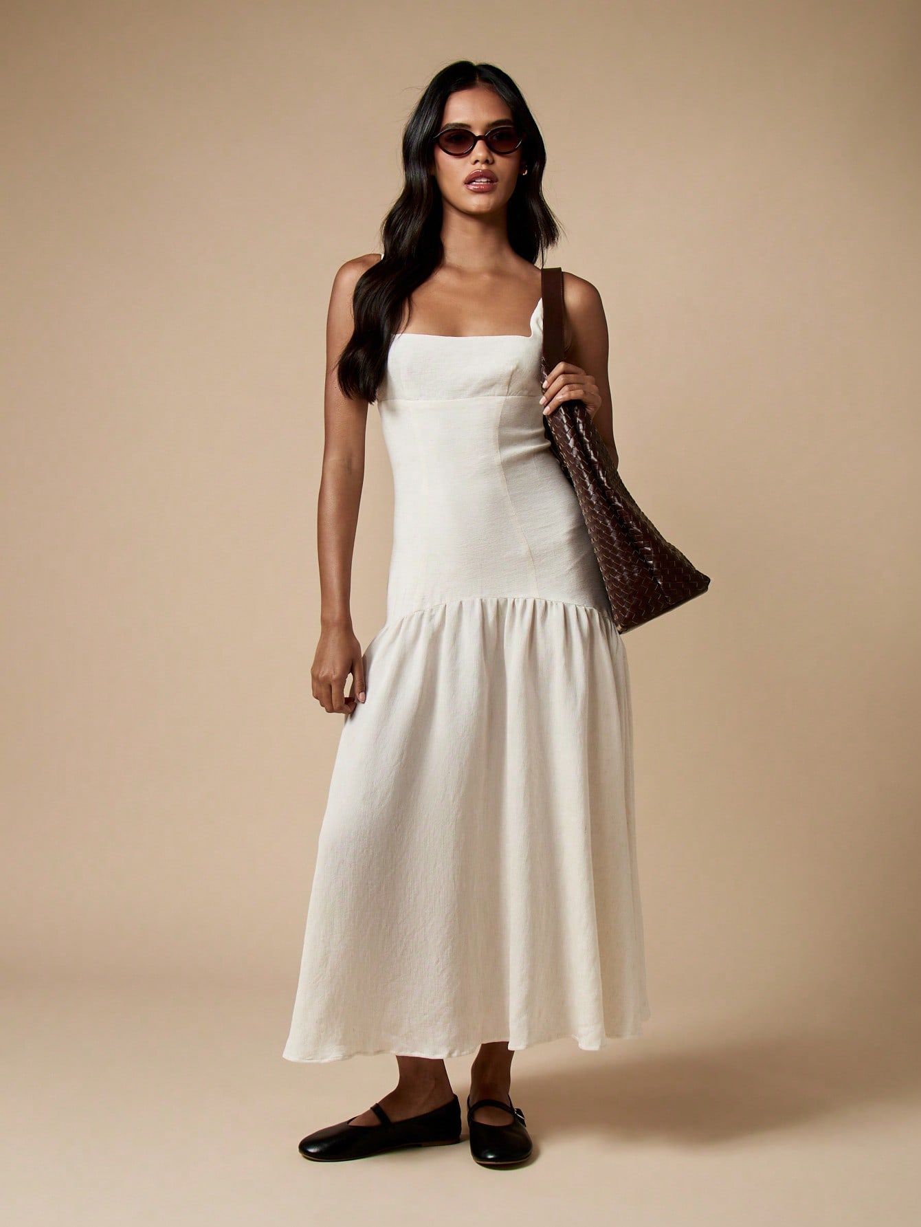 Linen Drop Waist Corset Style Midi Dress