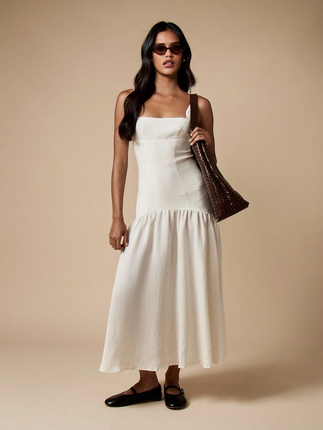 Linen Drop Waist Corset Style Midi Dress