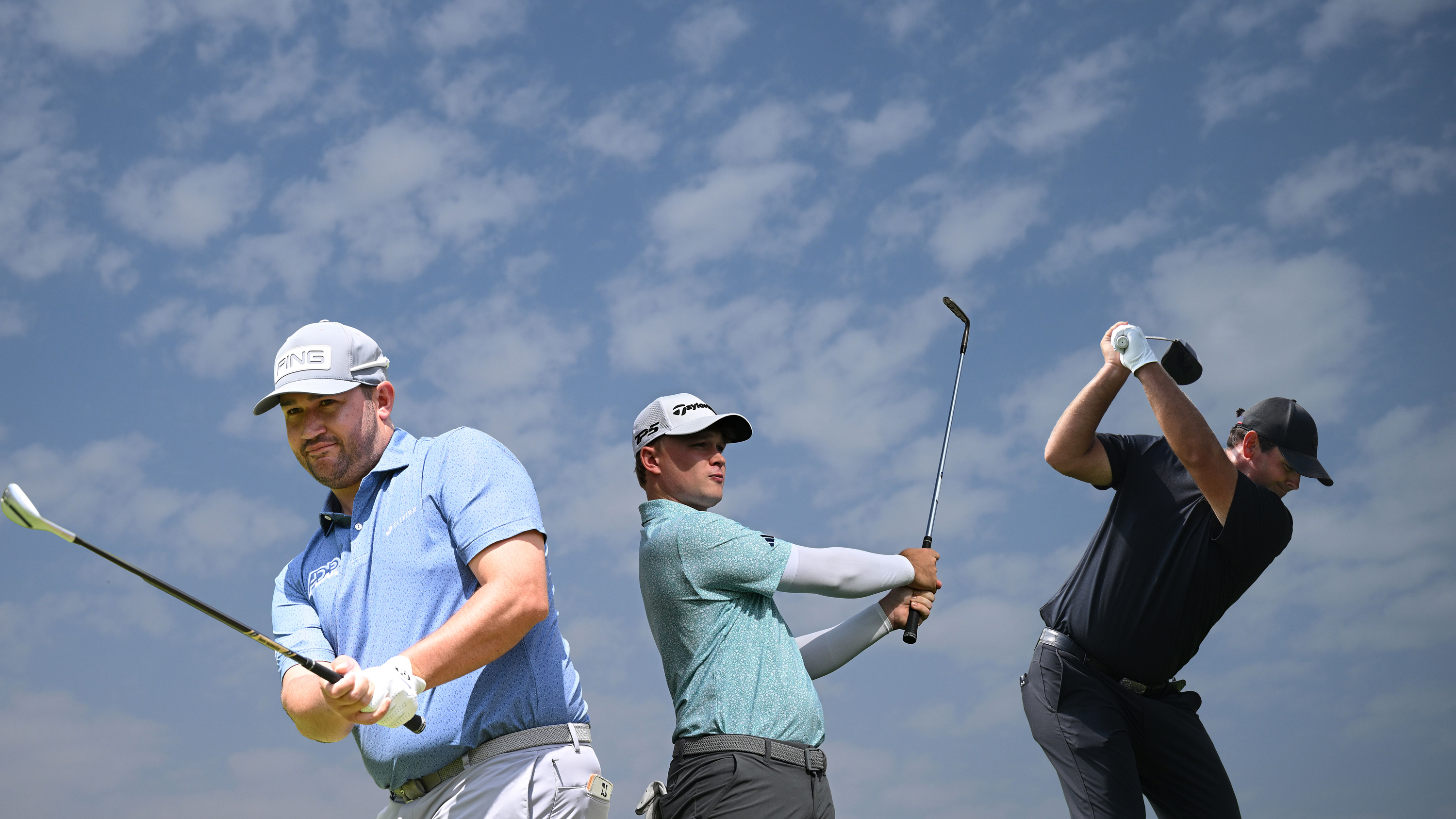 A blue sky background with images of Jayden Schaper, Patrick Reed and Thriston Lawrence, our expert best bets at the South African Open Championship 2026