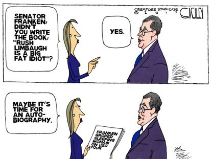 Political cartoon U.S. Al Franken sexual harassment Rush Limbaugh