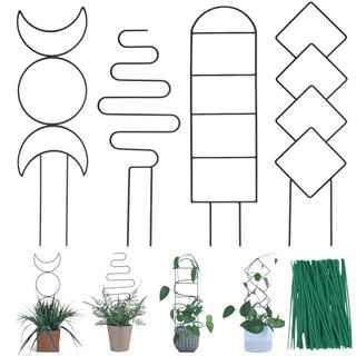 Wellsign Indoor Plant Trellis for Climbing Plants, 16inch Small Garden Metal Trellis for Potted Plants Outdoor With Different Patterns for Vine Ivy Flower Plant Support 4 Pack