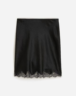 Gwen Lace-Trim Slip Skirt in Textured Satin