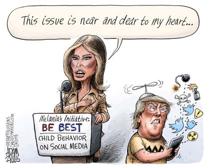 Political cartoon U.S. Melania Be Best children social media Trump