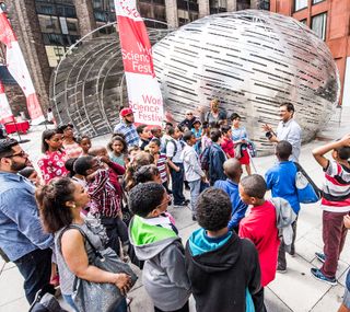 Students outside the NASA Orbit Pavilion at the World Science Festival in New York City.